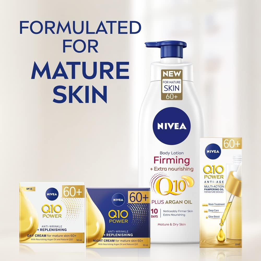 Q10 60+ Lotion Corporelle Pour Peaux Matures (400 Ml), Crème Raffermissante Nourrissante Avec Q10 Et Huile D'Argan, Crème Hydratante  72H Pour Peaux Vieillissantes Et Matures