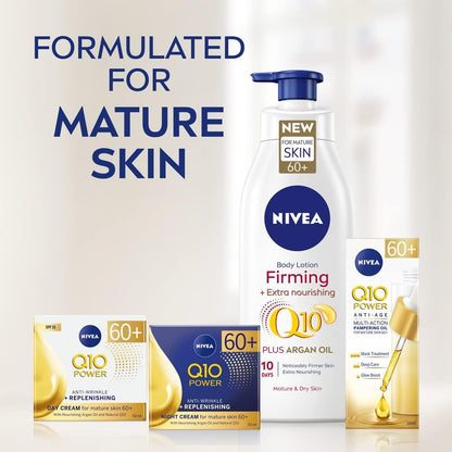 Q10 60+ Lotion Corporelle Pour Peaux Matures (400 Ml), Crème Raffermissante Nourrissante Avec Q10 Et Huile D'Argan, Crème Hydratante  72H Pour Peaux Vieillissantes Et Matures