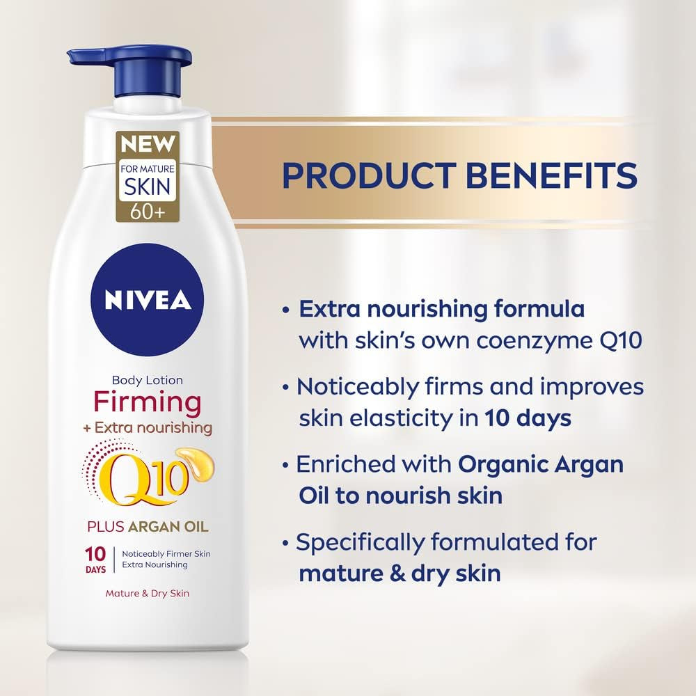 Q10 60+ Lotion Corporelle Pour Peaux Matures (400 Ml), Crème Raffermissante Nourrissante Avec Q10 Et Huile D'Argan, Crème Hydratante  72H Pour Peaux Vieillissantes Et Matures